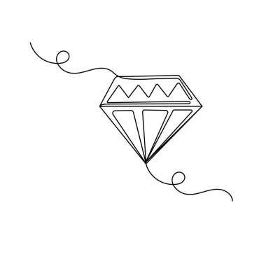  Elmas simgesi ana hatlı vektör illüstrasyonunun sürekli bir çizgi çizimi 