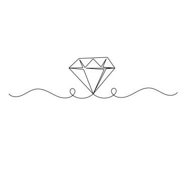  Elmas simgesi ana hatlı vektör illüstrasyonunun sürekli bir çizgi çizimi 