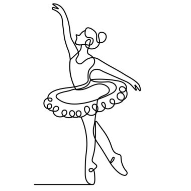  Bale dansçısı simgesi ana hatlı vektör illüstrasyonunun sürekli bir çizimi 