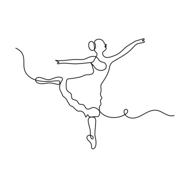  Bale dansçısı simgesi ana hatlı vektör illüstrasyonunun sürekli bir çizimi 