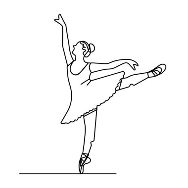  Bale dansçısı simgesi ana hatlı vektör illüstrasyonunun sürekli bir çizimi 