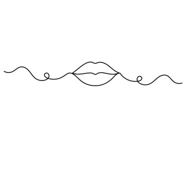   Dudaklar devamlı bir çizgi öper. Minimalist ana hatlı vektör çizimi çizer.