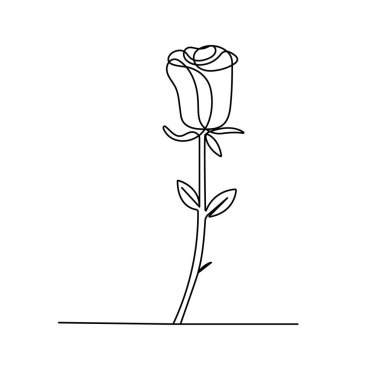 Beyaz bir arkaplan vektör illüstrasyonunda minimalist anahat tarzında sürekli çizim yapan gül çiçeği