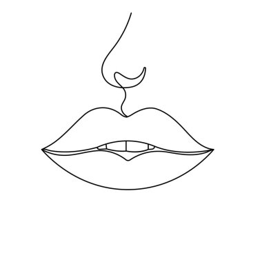Dişi dudak ve burun, tek çizgili, minimalist ana hatlı vektör çiziminde süreklidir.
