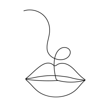 Dişi dudak ve burun, tek çizgili, minimalist ana hatlı vektör çiziminde süreklidir.