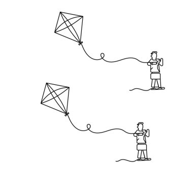 Uzun kuyruklu uçan bir uçurtmanın sürekli çizimi, Vektör.