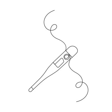 : Tıbbi termometre simgesi, ana hatlı vektör illüstrasyonunun sürekli tek çizgi çizimi