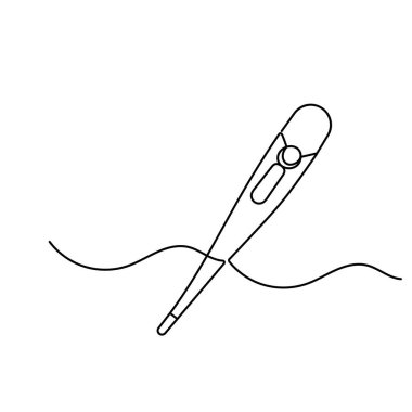 : Tıbbi termometre simgesi, ana hatlı vektör illüstrasyonunun sürekli tek çizgi çizimi