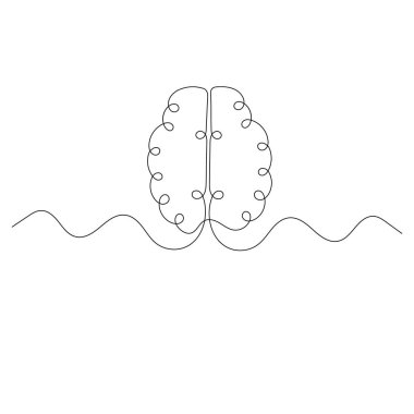 İnsan beyni simgesi, sürekli tek çizgili vektör çizimi