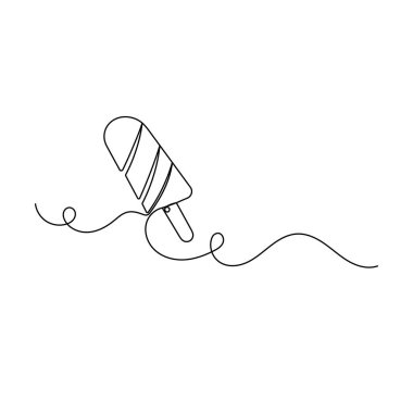 Dondurma çubuğu simgesi, ana hatlı vektör illüstrasyonunun sürekli çizimi