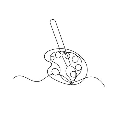 Boya paleti, sanat fırçası, sürekli tek çizgi çizimi, ve minimalist stil, izole çizim çizimi