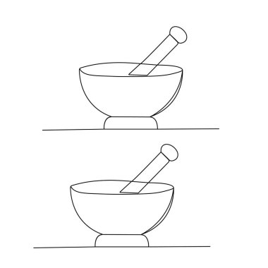 Bitkisel ilaç kasesi ve tokmak vektör illüstrasyonunun bir çizimi