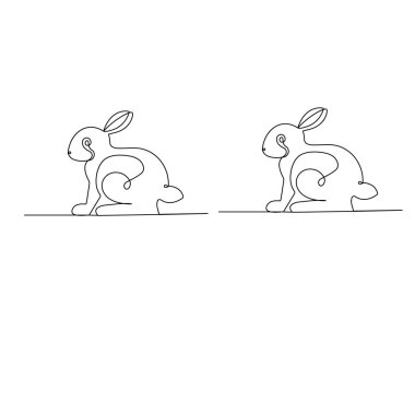 Tavşan sürekli tek çizgi çizimi, minimalist ana hatlı vektör çizimi