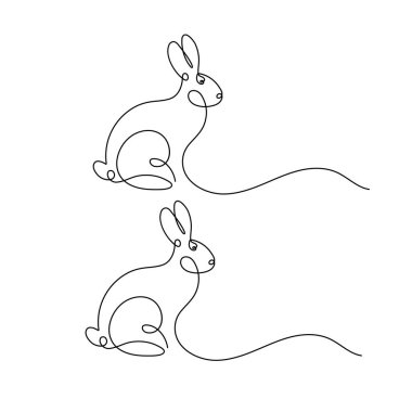 Tavşan sürekli tek çizgi çizimi, minimalist ana hatlı vektör çizimi