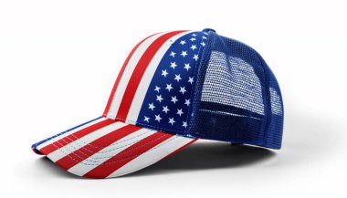 ABD Bayrak Tasarımlı Kamyoncu Şapkası Beyaz Arkaplanda İzole Edildi