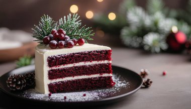 Zarif Orman Temalı Kırmızı Kadife Noel Keki