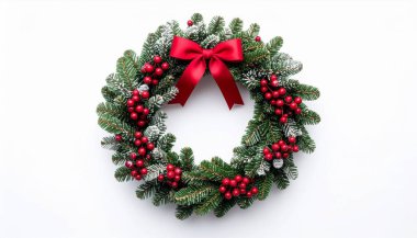 Çam ve Kırmızı Kurdeleli Geleneksel Noel Çelengi