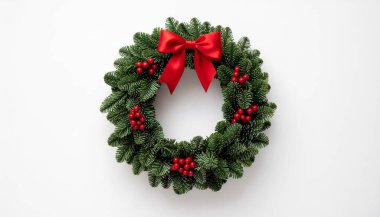 Çam ve Kırmızı Kurdeleli Geleneksel Noel Çelengi