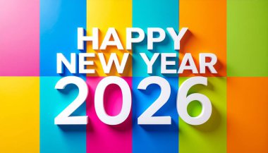 Renkli Kağıt Arkaplanlı Yeni Yıl 2026 Yaratıcı Tipografi