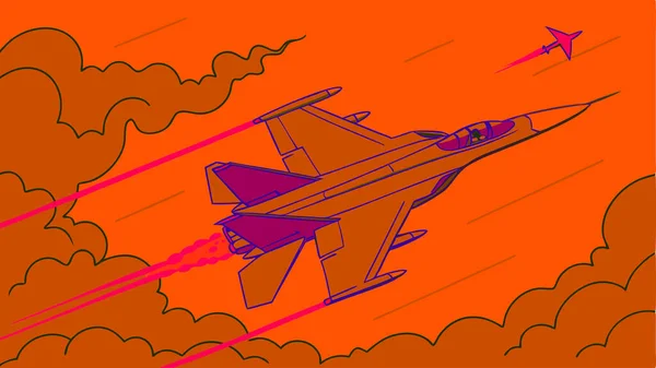 dinamik savaş jeti çizimleri canlı gökyüzü ve güçlü art brülör izleri ile hızlı eylem ve havacılık sanatı askeri tasarım ve dijital markalaşma için mükemmel