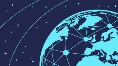 İletişim teknolojisi veri alışverişini ve siber uzayda modern internet yeniliklerini gösteren küresel bağlantı ağı çizgileriyle dünyanın dijital illüstrasyonu