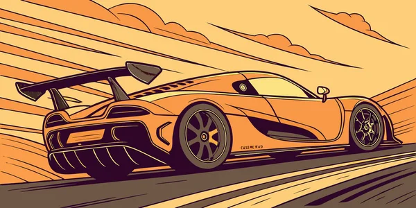 yüksek performanslı turuncu spor bir arabanın dijital canlandırması dikiz görüşlü bulanık aerodinamik tasarımı ve stilize yol arka planı otomotiv markalaşması ve konsept sanatı için mükemmel.