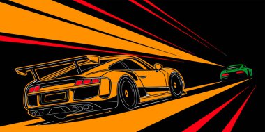 Yüksek hızlı yarış arabaları vektör illüstrasyonu, parlak aerodinamik tasarım, canlı hareket çizgileri ve otomotiv markalaştırma spor sanatı ve performans temalı görseller için mükemmel dinamik kompozisyon içeriyor.