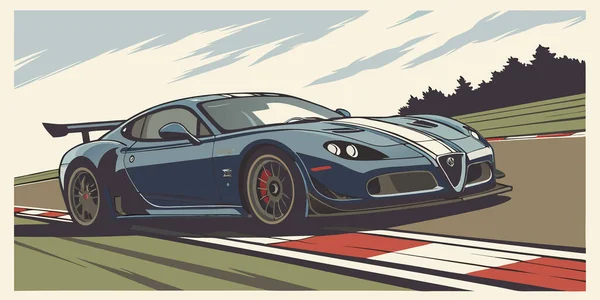 Aerodinamik tasarımı ve yarış çizgilerine sahip yüksek performanslı bir spor araba dinamik hareket ve sinematik görsellerle bir orman pisti köşesinde hızlanır.