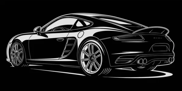 Aerodinamik çizgiler ve lüks tasarımı otomotiv markalaştırma pazarlama ve editoryal kullanım için mükemmel olan siyah ve beyaz arka açı görünümlü yüksek performanslı spor araba vektör ilülasyonu