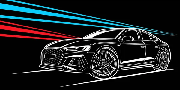 Cesur hatları ve hareket çizgileri otomotiv marka tasarımı ve reklam görselleri için ideal olan modern spor sedanının şık dijital çizimi
