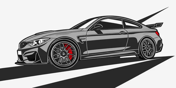bmw coupe spor araba illüstrasyonu aerodinamik vücut hatları kırmızı fren ayarları ve otomotiv markalaşma tasarım portföyleri ve yüksek performanslı araç pazarlama için cesur tasarım idealleri