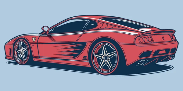 Pürüzsüz aerodinamik çizgilere sahip kırmızı bir spor arabanın cesur arka plan çizimi alaşımlı tekerlekler çift egzoz ve otomotiv markalaşması ve yüksek performanslı görsel etki için tasarlanmış dairesel stop lambaları.