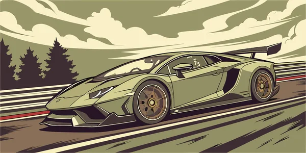 Yüksek performanslı Lamborghini yarış arabası aerodinamik tasarım hızı ve stili ile hareket halindedir.