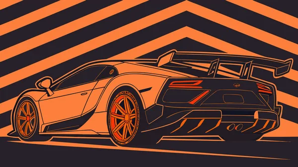 Yüksek performanslı spor bir arabanın stilize edilmiş vektör sanatı sol arka planda aerodinamik tasarım kalın simge arkaplan ve spoiler dağıtıcı ve egzoz gibi ayrıntılı özellikler hız gücünü ve modern otomotiv estetiğini vurguluyor.