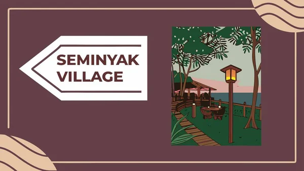 A stylized digital illustration of a peaceful tropical Balinese scene. It features a charming gazebo, warm lighting, and a wooden boardwalk with lush foliage. The artwork has a retro color palette, creating an inviting and tranquil coastal vibe.