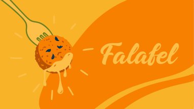Lezzetli bir falafel topunun leziz bir sos damlatarak bir çatalın üzerine mükemmel bir şekilde sunulmuş canlı bir illüstrasyonunu keşfedin. Bu iştah açıcı grafik, altın-kahverengi, taze yapılmış, falafel köftesi, menüler ya da otantik Orta E reklamları için ideal.