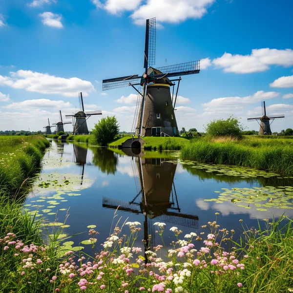 Hollanda 'nın ikonik yel değirmenlerinin dingin kanal sularına mükemmel bir şekilde yansıdığı Kinderdijk, Hollanda' nın sakin güzelliğini deneyin. Resimli ve tarihi bir Avrupa manzarası.