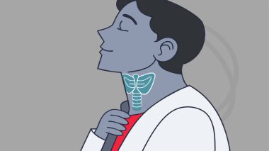 Anatomik göstergeler, insan tiroid bezini ve nefes borusunu gösteriyor. Boynunda anahtar yapılar var. Bu detaylı tıbbi diyagram, eğitim ve bilimsel çalışmalar için insan boğazının temel bileşenlerini vurgular..