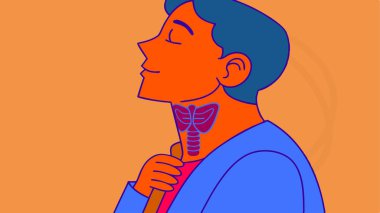 This medical illustration shows the human thyroid gland located in the neck. It provides a clear diagram of this important endocrine organ and its position relative to the trachea, offering insight into human anatomy and health.