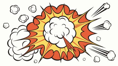 Canlı, dinamik ve renkli çizgi roman patlaması grafiği. Bu retro pop tarzı illüstrasyon cesur ana hatlar, yayılan çizgiler ve dramatik bir çizgi film patlama efekti içerir, herhangi bir projeye heyecan verici görsel etki eklemek için mükemmeldir..