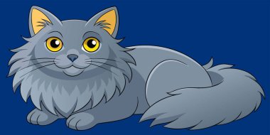 Şirin, pofuduk gri çizgi film kedisi çizimi. Rahat ve dostane duruşu olan parlak sarı gözleri var. Bu büyüleyici kedi sanatının uzun, gür bir kuyruğu var. Hayvanlar ve hayvan severler için mükemmel..