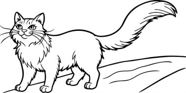 Sinsice yaklaşan bir kedinin büyüleyici bir siyah beyaz çizgi çizgisi çizimini keşfedin. Bu ayrıntılı taslak çizimi, anlamlı gözler ve uzun, gür bir kuyruk içerir. Renklendirme sayfası etkinliği veya yaratıcı tasarım projesi için mükemmeldir..
