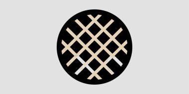 Modern bir minimalist dairesel tasarım. Katı siyah arka plana karşı çapraz çapraz çizgili hafif ahşap çatallar. Soyut geometrik sanat ve çağdaş iç dekorasyon için ideal.