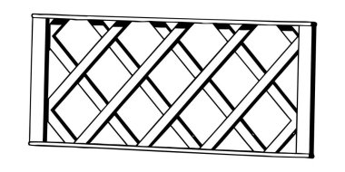 Elmas desenli desenli dekoratif çit panelinin siyah beyaz çizimi. Bahçe düzenleme ve açık hava mimari projeleri için mükemmel..