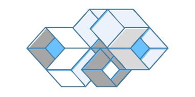 Birbirine bağlı küplerin profesyonel minimalist çizimi. Bu soyut geometrik tasarım şeffaflık ve derinliğe sahip temiz mavi ve gri bir palet içerir. Modern iş geçmişi ya da yaratıcı mimari kavramlar için mükemmel..