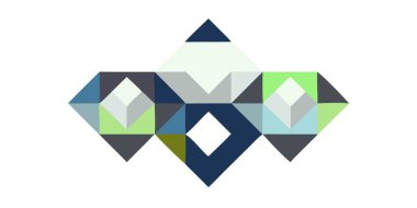 Mavi, yeşil ve gri tonlarında birbirine kenetlenmiş çokgenleri içeren modern ve simetrik bir geometrik kompozisyon. Bu düşük polenli tasarım profesyonel altyapı ve dijital sanat için mükemmel bir minimalist estetik sunuyor..