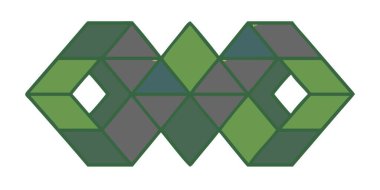 Yeşil ve gri iç içe geçmiş eşkenar dörtgen ve altıgen şekilli modern soyut geometrik desen. Bu kusursuz tasarım, arka planlar, dijital duvar kâğıtları ve çağdaş grafik sanat projeleri için mükemmel bir simetrik izometrik düzene sahiptir..