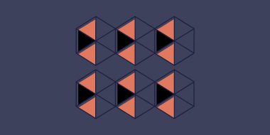 Donanma arka planında mercan yüzleri ve siyah aksanların yer aldığı tekrar eden bir izometrik küp deseni. Bu modern geometrik sanat arka plan ve dekor için sofistike bir optik illüzyon yaratır..