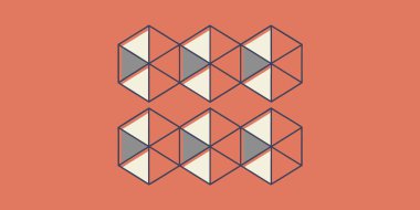 İzometrik küplerin ve üçgenlerin kusursuz bir kalıbını içeren soyut geometrik çizim. Minimalist tasarım modern arkaplanlar için görsel olarak ilginç bir doku oluşturmak için kırmızı, gri ve kremin retro renk paletini kullanır..