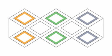 Karelerin tekrarlayan izometrik ızgarasını içeren modern bir geometrik desen. Tasarım turuncu, yeşil ve gri aksanları içererek dijital projeler ve grafik tasarımı için profesyonel ve temiz bir arkaplan oluşturur..